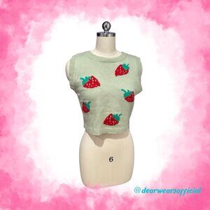 Strawberry Sleeveless Y2-K Round Neck Cute Sweater Vest